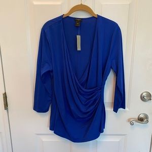 Ann Taylor. Blue Top with ruching. Size L. NWT.